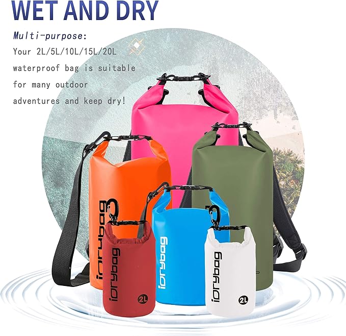 IDRYBAG Dry Bags for Kayaking Waterproof 2L/5L/10L/15L/20L, Small Dry Bag Waterproof Floating, Dry Sack Waterproof Bag for Paddleboarding Travel