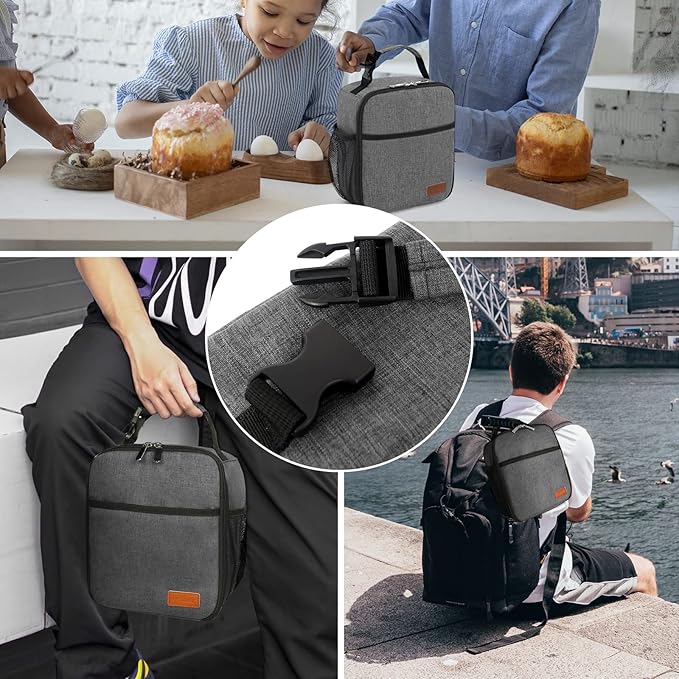 Femuar Lunch Box for Men Women Adults, Small Lunchbox for Work Picnic - Reusable Lunch bag Portable Lunch tote, Charcoal Grey