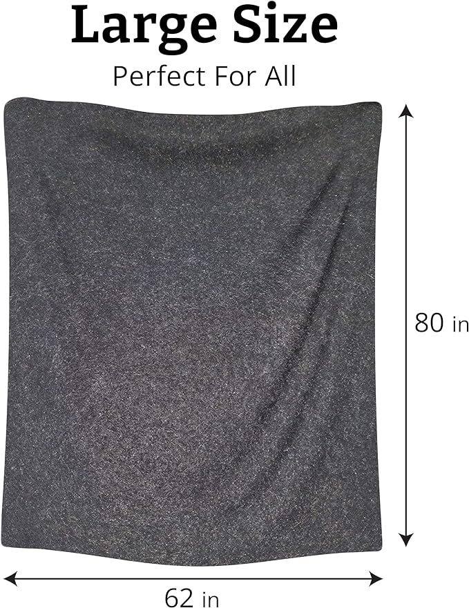 Grey 62x80 Military Wool Blanket for Emergency,Camping & Everyday Use (Grey)