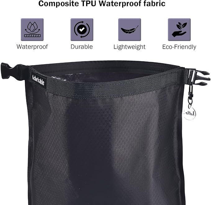 Waterproof Wet Bag for Swimsuit, Black Swim Bag for Beach Vacation Wet Clothes, Dry Bag for Camping Kayaking Boat Travel, Soap Travel Case, Black Band