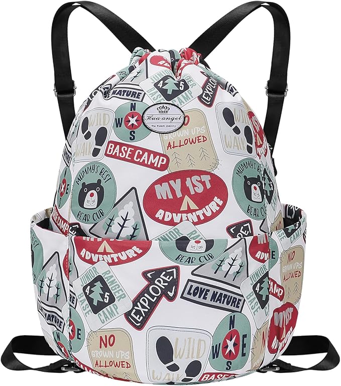 HUA ANGEL Floral Print Drawstring Bag - Lightweight Waterproof Cinch Sackpack with Side Pocket for Men & Women Travel Gym Bag