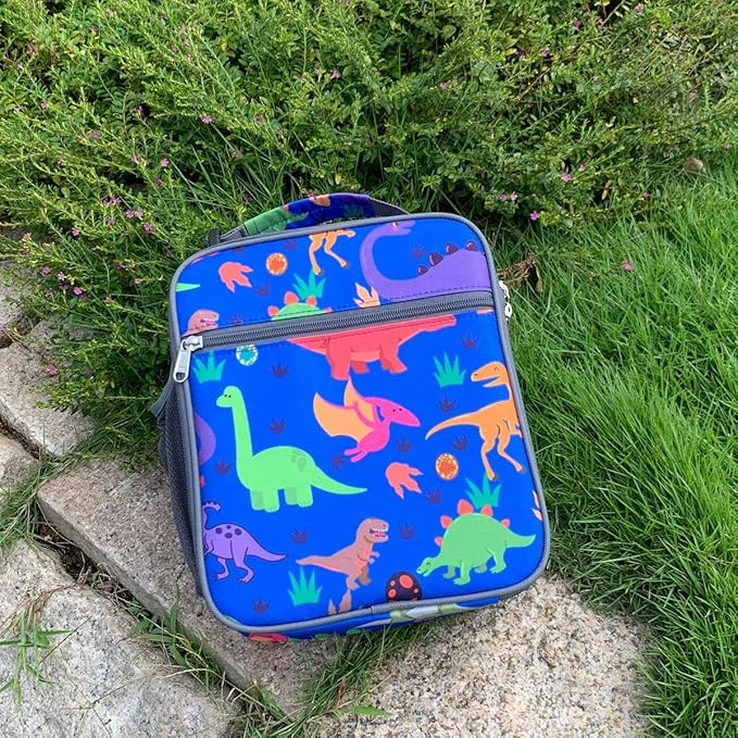 FlowFly Kids Lunch box Insulated Soft Bag Mini Cooler Back to School Thermal Meal Tote Kit for Girls, Boys, Dinosaur