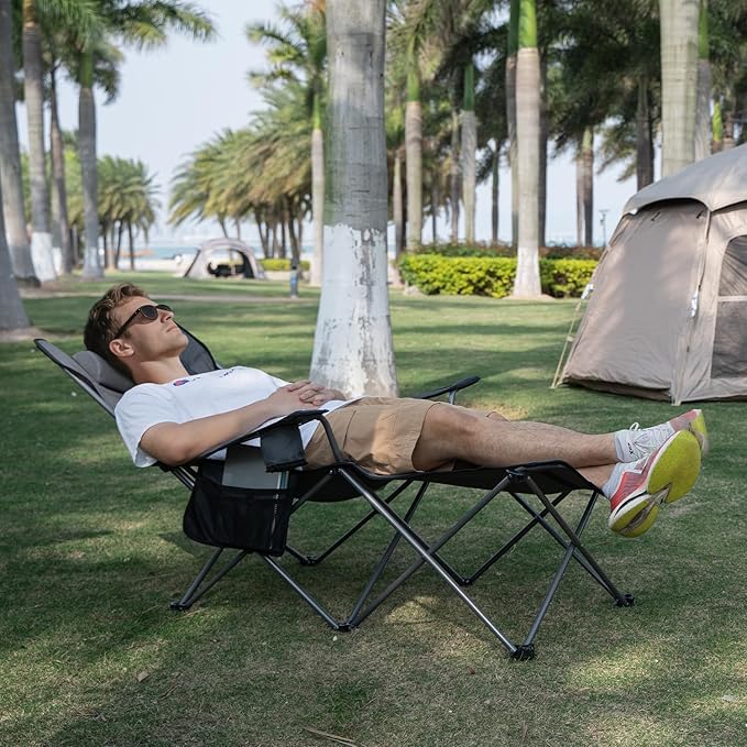 apollo walker Camping Chairs for Adults - 6 Legged Beach Chair with Foot Rest, Adjustable 90° - 135° Reclining Lounge Chair Outdoor, Folding Chairs for Outside with Detachable Pillow & Carry Bag Red