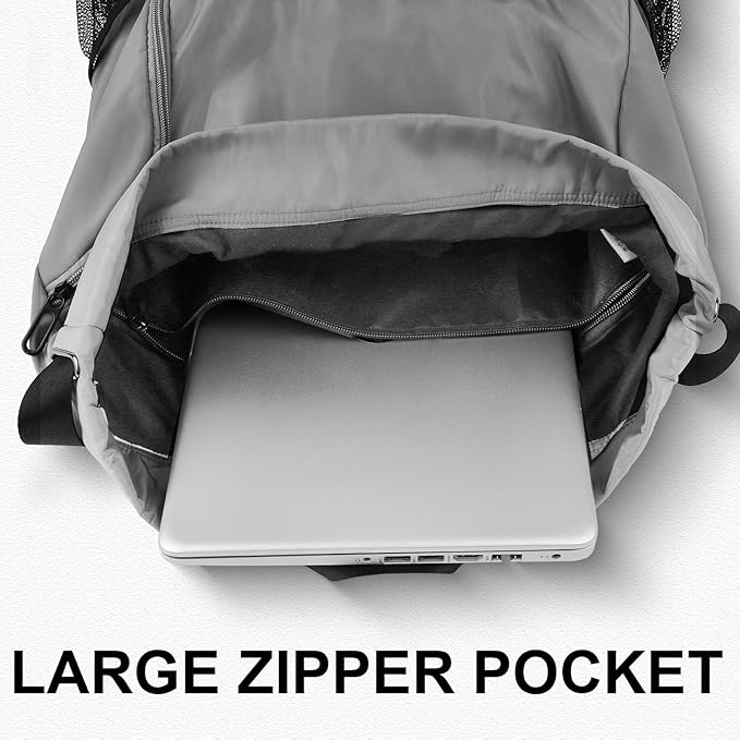 Drawstring Backpack with Mesh Pockets String Gym Bag Sackpack Sandproof Water Resistant Beach Backpack for Men Women