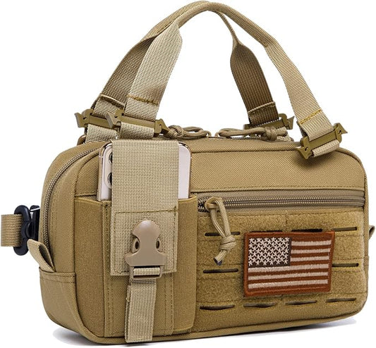 Molle Admin Pouch with Laser Cutting Loop,Car EDC EMT Molle Pouches, Large Capacity Tactical Pouch, EDC Pouch Organizer Include US Flag