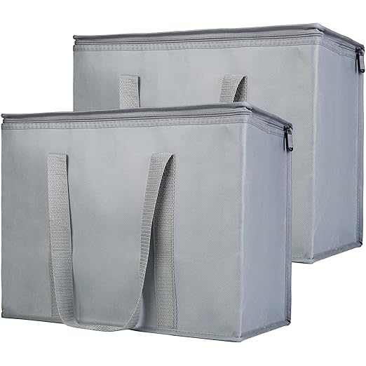 Bodaon 1-Pack Insulated Reusable Grocery Shopping Bags, X-Large Pizza Delivery Cooler Bag for Hot/Cold Food, Grey