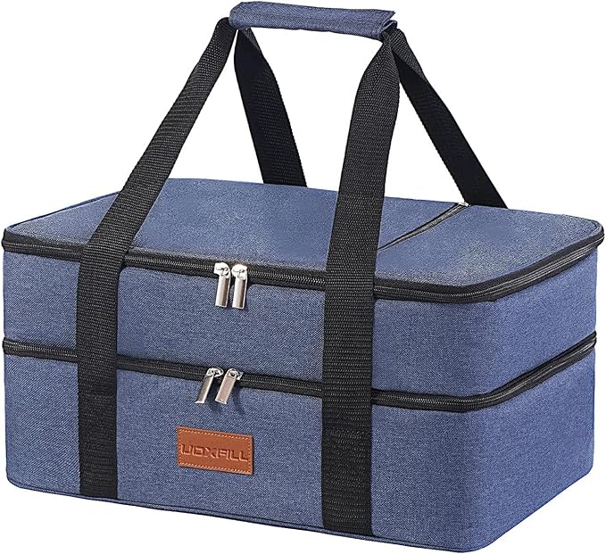 Lunch Bag Insulated Thermal Food Carrier Insulated Double Decker Casserole Carrier for Hot or Cold Food,Insulated Tote Bag for Potluck Cookouts Picnic,Lasagna Holder