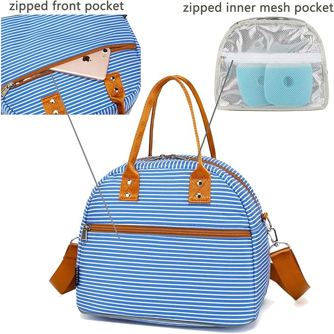 FlowFly Insulated Lunch Bag With Shoulder Strap for Women, Men, and Kids, Large and Reusable, Handle, Freezable Work and School Travel Tote and Meal Prep Organizer,Royal