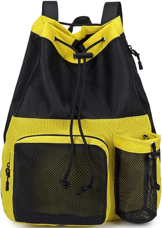 Lohol Large Mesh Drawstring Backpack with Shoe Bag, Durable Swimming String Sack with Handle for Sports Gym Yoga Beach Travel