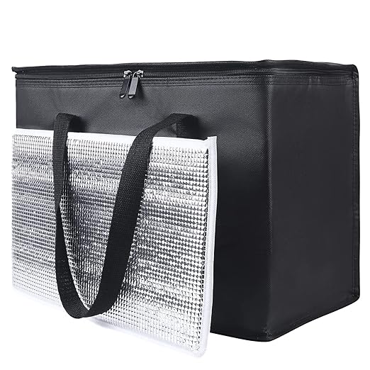 musbus 2 pack Additional Bottom Plate Black Insulated Grocery shopping bag, Delivery,pizza,reusable bags, Sturdy zipper,Collapsible,tote,cooler,thermal,Beach,waterproof heavy duty