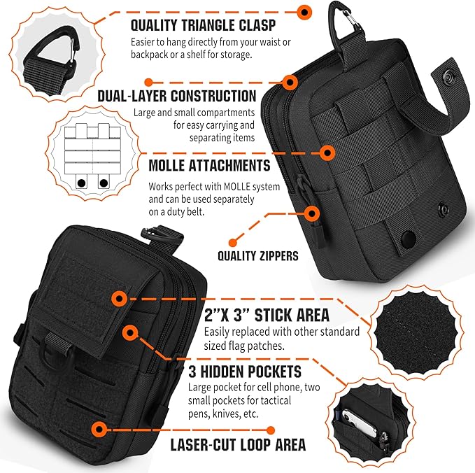 IronSeals Tactical Molle Utility EDC Pouch Nylon Waist Belt Bag Camping Hiking Organizer Pouch Phone Holster for iPhone 16 Pro Max/16 Pro/15 Pro Max/14 Pro Max/13 Pro Max/12 Pro Max/11 Pro Max, Large