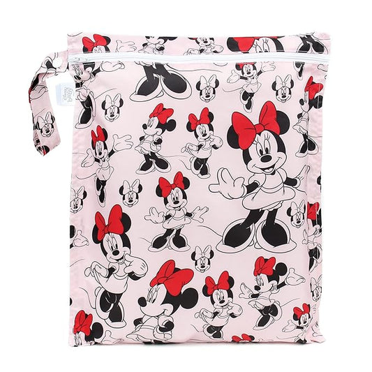 Bumkins Disney Waterproof Wet Bag for Baby, Travel, Swim Suit, Cloth Diapers, Pump Parts, Pool, Beach, Gym Clothes, Toiletry, Hook to Stroller, Daycare, Zip Reusable Wetdry Packing Pouch, Mickey Mouse