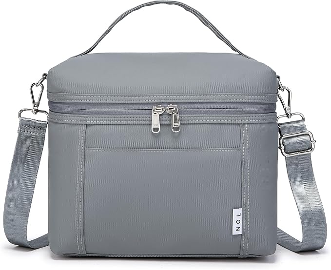 NOL Natural Organic Lifestyle Insulated Lunch Bags for Women Cooler Bag Lightweight Nylon Waterproof Lunch Box For Work (Small, Light gray)