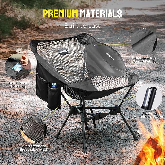 Portable Camping Chair – Compact Lightweight Folding Chair for Adults, Supports 330 lbs – Ideal for Backpacking Hiking, Fishing, Beach, Picnic & Lawn (2 Pack, Black)
