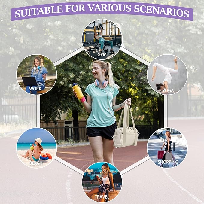 Mini Gym Bag for Women & Girls with Wet Compartment Small Gym Tote Bag Waterproof Travel Duffle Bag Cute Workout Sports Bag, Beige