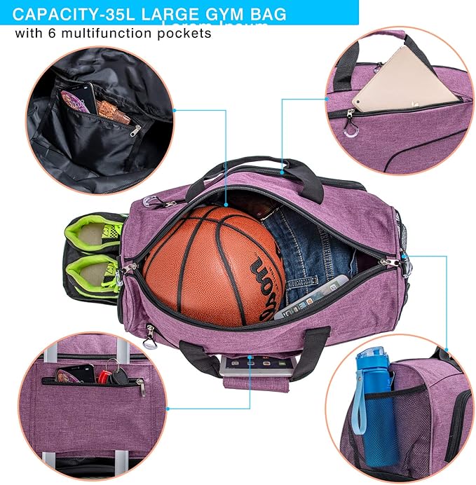 Kuston Sports Gym Bag with Shoes Compartment &Wet Pocket Gym Duffel Bag Overnight Bag for Men and Women