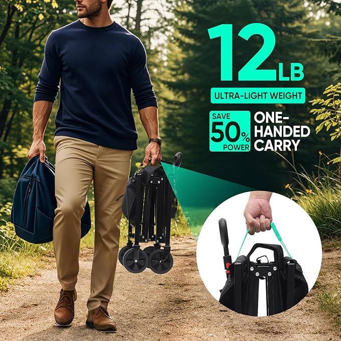 Foldable Wagon Cart 160L- 3 in 1 Collapsible Wagon Cart with Wheels, 2 Cup Holders, for Groceries, Camping, Shopping, Garden, Pet Riding-1 Year Warranty