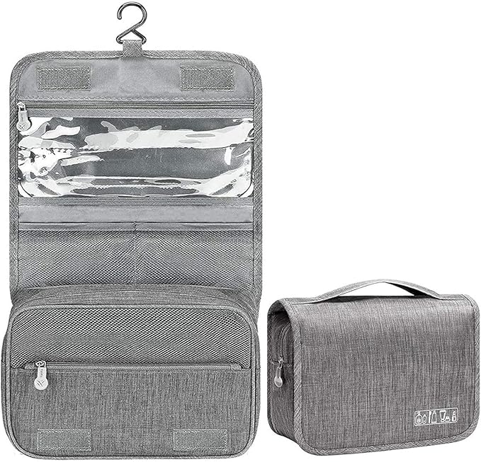 Travel Makeup Bag Water-resistant Toiletry Cosmetic Bag, Hanging Travel Toiletry Bag for Men Women and Girls, Multifunction Cosmetic Bag for Accessories, Shampoo, Toiletries，Gray