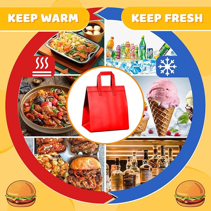Hushee 200 Pcs Insulated Take out Bags Bulk Thermal Insulation Take Away Bags Disposable 10.24x11.02x6.69 Inch for Grocery Lunch Hot Cold Frozen Food Delivery Shipping Cooler(Colored)