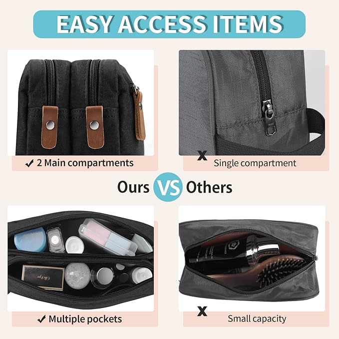 Lubardy Toiletry Bag Oxford Cloth Toiletry Bag for men and women Portable Travel Shaving Dopp Kit Water-Resistant Cosmetic Bag Travel Organizer Storage for Accessories, Black