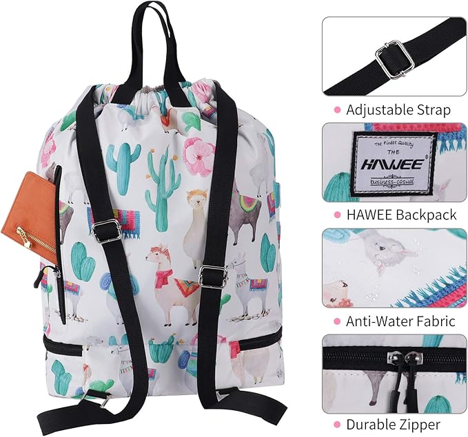Dry Wet Drawstring Backpack with Shoe Compartment for Women Adjustable Gym Bag