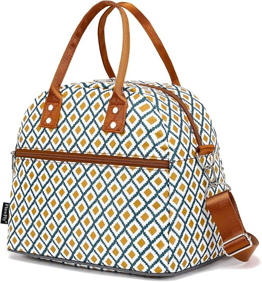 FlowFly Insulated Lunch Bag With Shoulder Strap for Women, Men, and Kids, Large and Reusable, Handle, Freezable Work and School Travel Tote and Meal Prep Organizer,Square