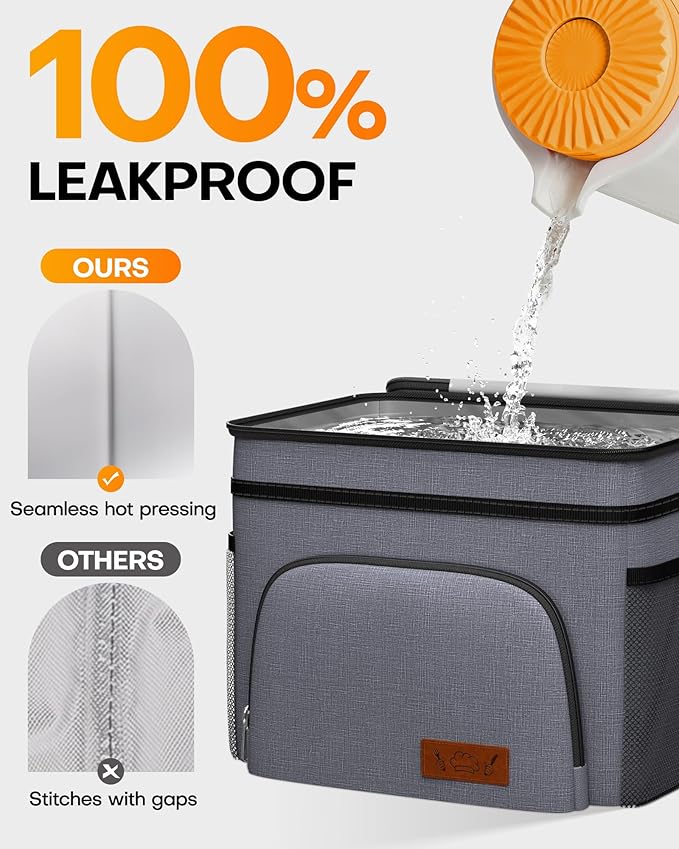 HOTOR Insulated Lunch Box for Men & Women - Leak-Proof Cooler Lunch Bag with 4 Pockets, Adjustable Strap, Ideal for Work, Picnic, Travel - Medium, Light Grey,10.2"×6.9"×8.5"