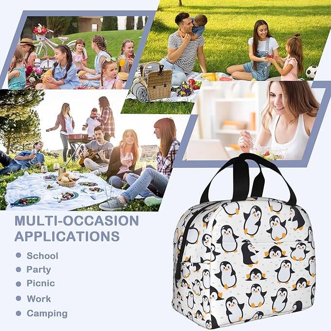 Cute Penguins Lunch Box,Insulated Lunch Bag for Girls Boys,Reusable Lunch Box for Kids Adults School Student Work Picnic Travel