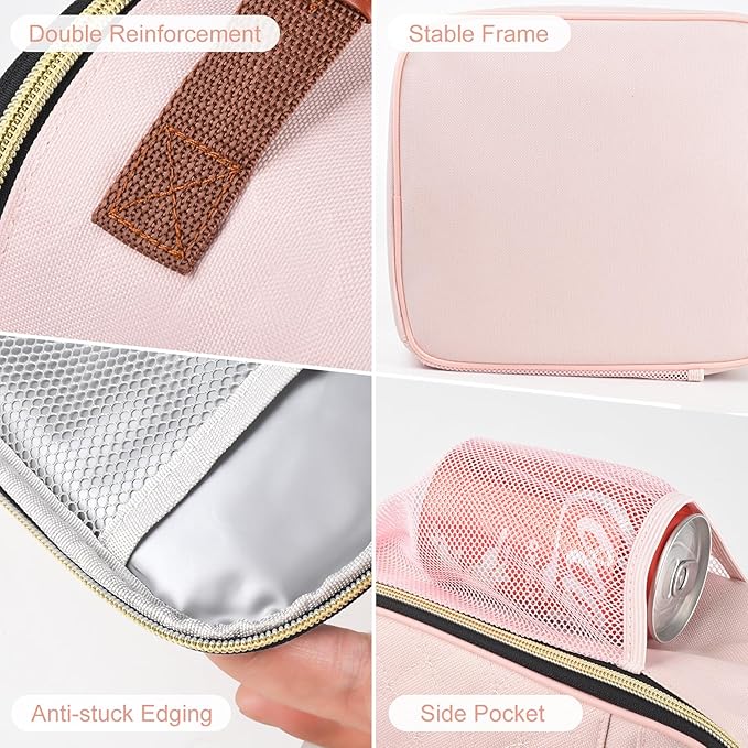 Genteen Lunch Bag for Women Girls Kids,Insulated Lunch Box,Reusable Lunchbox for School,Work,Outdoor(Pink)