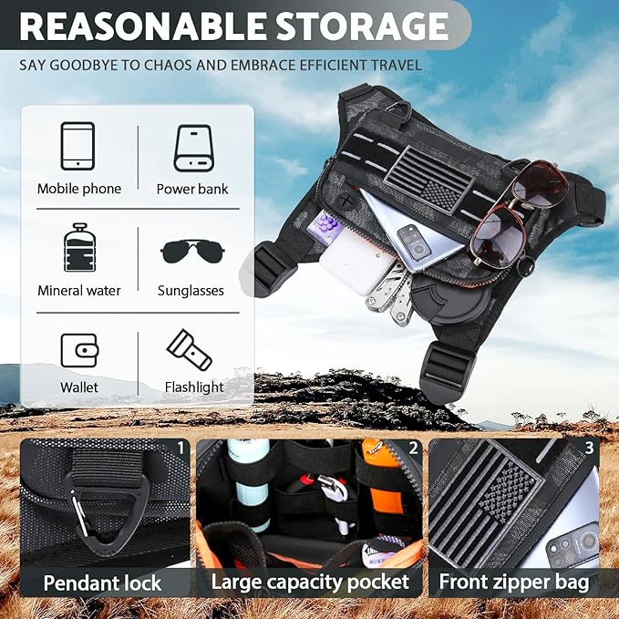 Sports Chest Bag For Men Women, Water Resistant Lightweight Front Chest Pack, Running Vest Bag With Built-In Phone Holder & Extra Storage For Workouts, Running, Cycling (Camo)