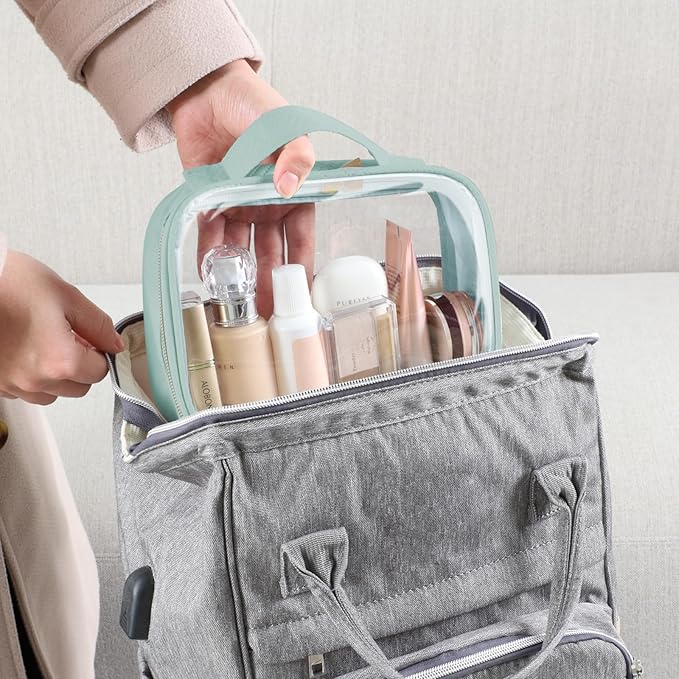 PACKISM TSA Approved Toiletry Bag - Clamshell Closing Clear Makeup Bags with Handle, Laurel Green, Quart-sized Clear Travel Bags for Toiletries, Carry-on Travel Essentials