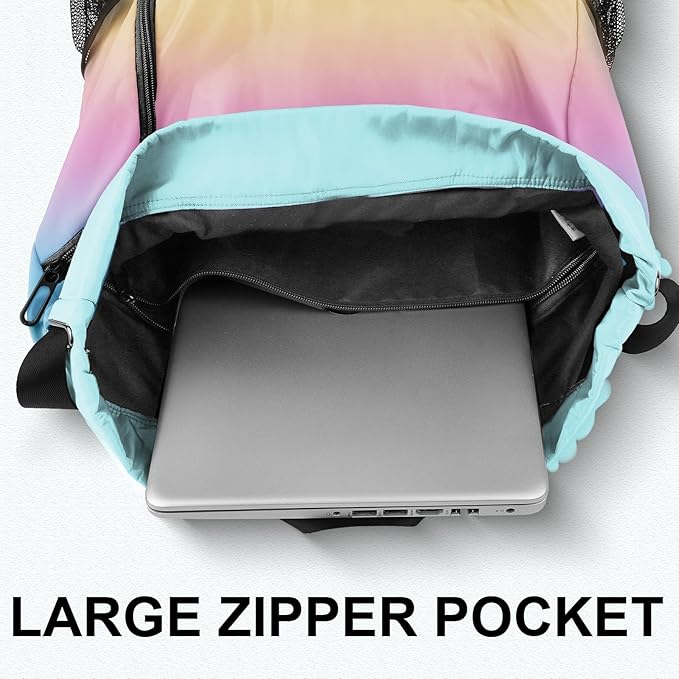 Drawstring Backpack with Mesh Pockets String Gym Bag Sackpack Sandproof Water Resistant Beach Backpack for Men Women