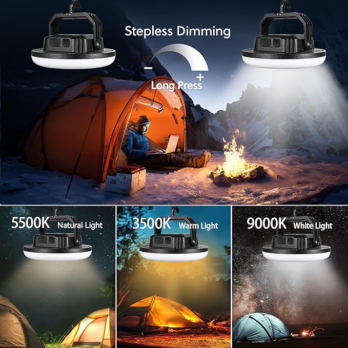 VAVOFO 4000LM 15,000mAh LED Camping Lantern Rechargeable, 3 Lighting Modes, 180LEDs ,Portable Tent Light with Magnet, IP65 Waterproof Hanging Light for Emergencies, Power Outages ,Hurricane(Blcak)