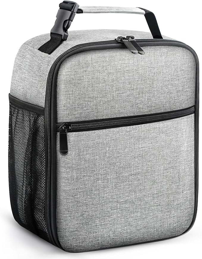 Lunch Bag for Men/Women, Reusable Lunchbox for Adult, Small Insulated Lunch box, Lunch Tote Bag for Office, Work, Picnic - Grey