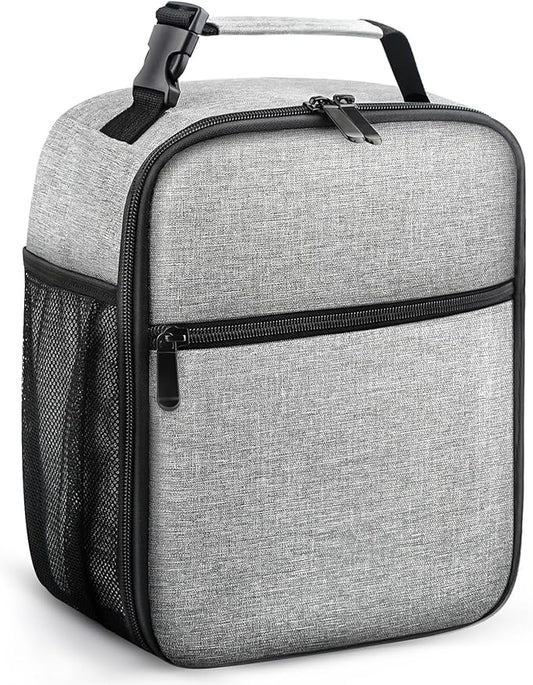 Lunch Bag for Men/Women, Reusable Lunchbox for Adult, Small Insulated Lunch box, Lunch Tote Bag for Office, Work, Picnic - Grey