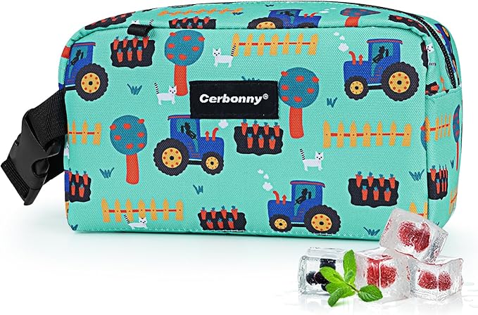 Cerbonny Small Cooler Bag Freezable Lunch Bag for Work School Travel,Small Lunch Bag,Small Insulated Bag For Kids/Adults,Freezer Lunch Bags,Mini Lunch Bag Fit For Yogurt,Suit for 3+(green vehicle)
