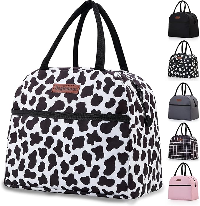 Insulated Lunch Bag for Women Men, Lunch Containers Reusable High Capacity Lunch Tote Bags for for Work Picnic (Cow Print)