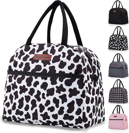 Insulated Lunch Bag for Women Men, Lunch Containers Reusable High Capacity Lunch Tote Bags for for Work Picnic (Cow Print)