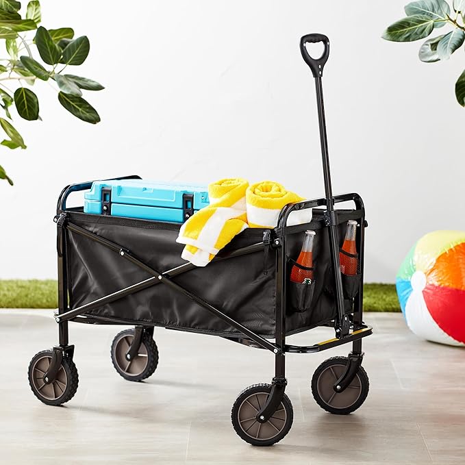 Amazon Basics Collapsible Folding Heavy Duty Utility Wagon for Outdoor Sports, 265 pounds Weight Capacity, Camping, Garden, and Shopping, 27.6 x 40.9 x 20 inches, Black