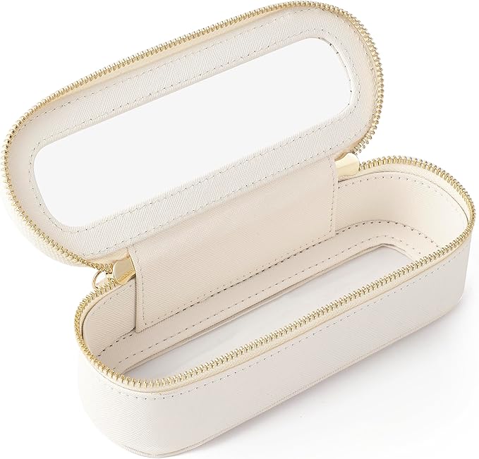 Aveniee Slim Clear Makeup Brush Bag, Small Cosmetic Brush Holder, Mini Travel Toiletry Case for Women, Thin Make up Organizer with Dual Zipper for Travel Essentials - White
