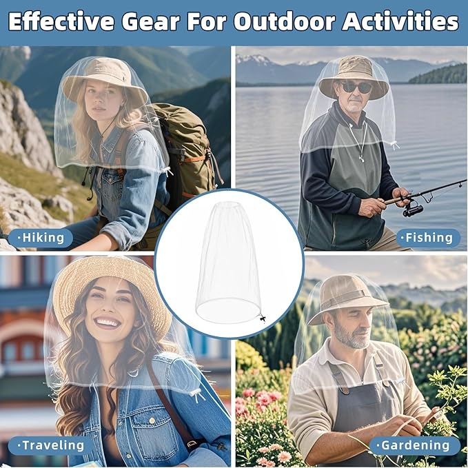 Oversized Mosquito Net 42 x 25 Inches Ultra Large Mosquito Head Net Face Neck Fly Mesh Netting Fits All Hats for Outdoor Camping Hiking Fishing Gardening Safari (White)