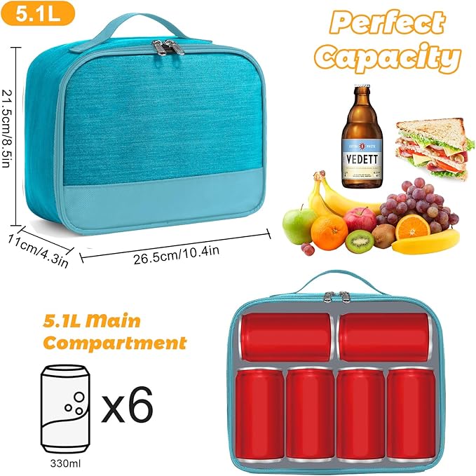 Lunch Box for Men - Reusable Lunch Bag Men Adult Women- Insulated LunchBox for Office Hiking Camping (Azure)