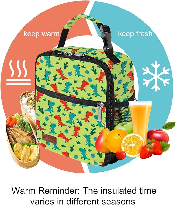 Lunch Box for Men & Women Durable Lunch Bag for Adults Reusable Small Lunchbox Orange Dinosaur
