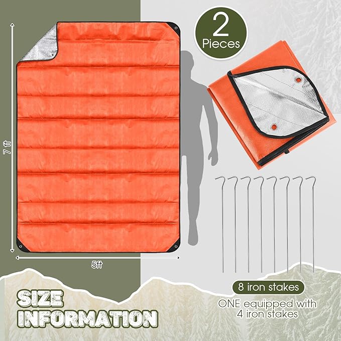 Kingdder 2 Pcs Heavy Duty Emergency Blanket for Survival Thermal Tarp Insulated Tent Camping Tarp Infrared Blocked Blankets for Rescue Camping Hiking (Orange)