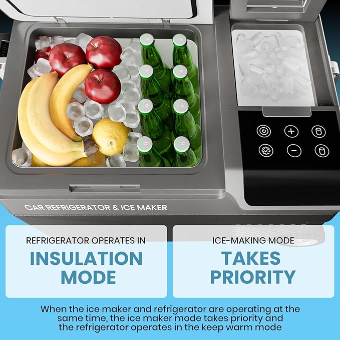 12 Volt Car Refrigerator with Ice Maker, 40QT Car Compressor Cooler with Wheels, APP Control Portable Refrigerator -4℉-68℉ with AC & DC Charger, Car Freezer for Travel, Home, Camping, Outdoor