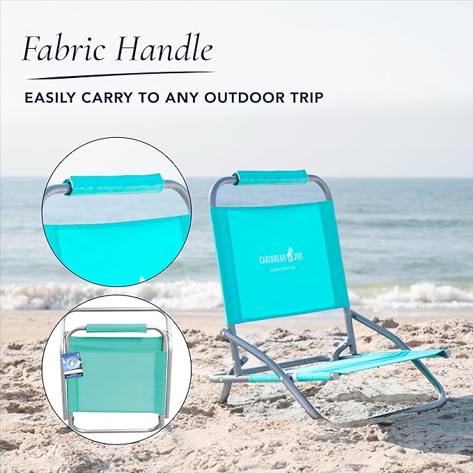 Caribbean Joe Folding Beach Chair, 1 Position Lightweight and Portable Foldable Outdoor Camping Chair, Teal