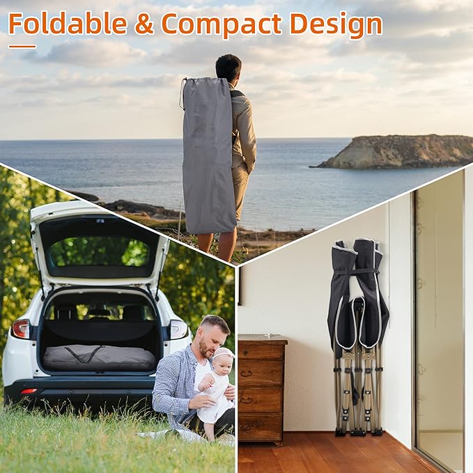 Portable Camping Cot, 600LBS Max Load, Extra Wide with Thick Mattress, Folding Cot for Outdoor Camping/Office, Home Nap (Grey)