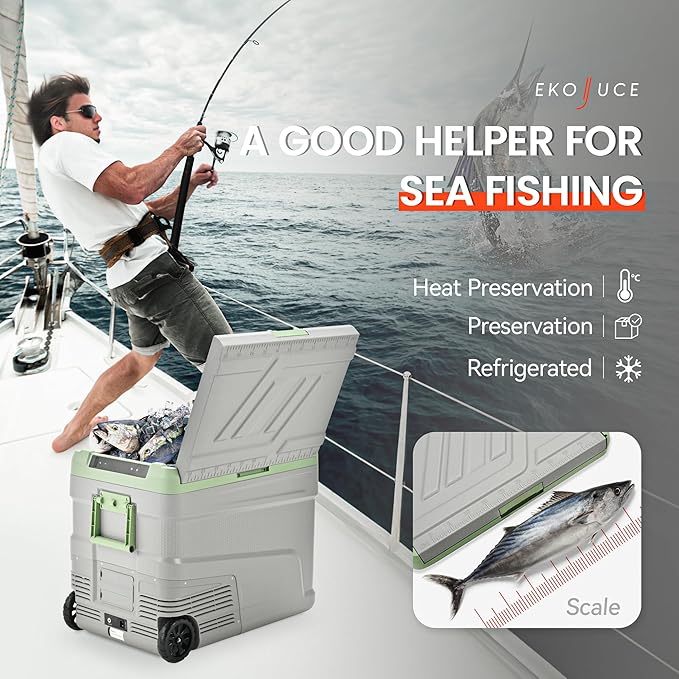 12 Volt Refrigerator Portable Fridge - 58 Quart(55L) Electric Cooler Big Zone with Wheels, 12V Fridge -4℉-68℉ for Camping, Boating, Truck, RV, Outdoor, Home