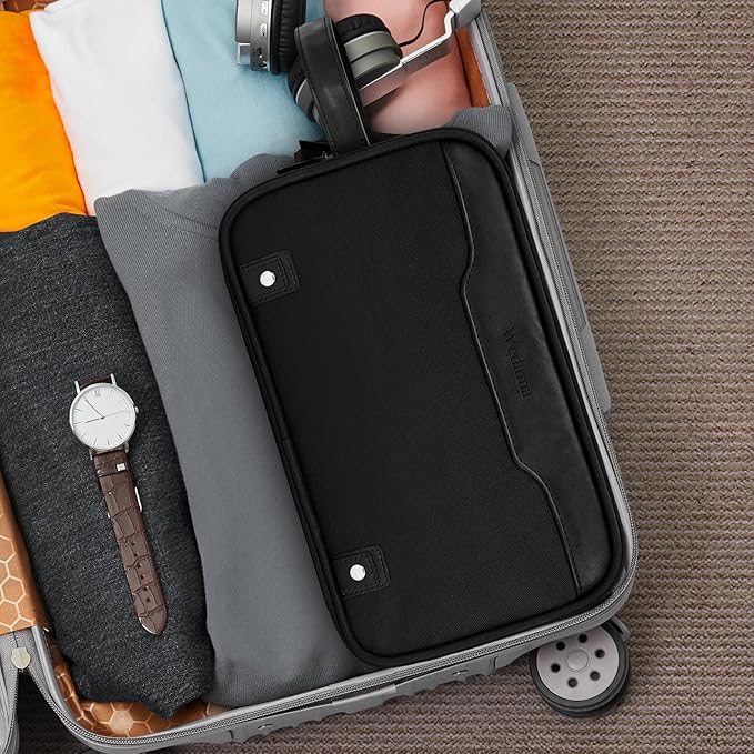 Wedama Toiletry Bag for Men, Large Hanging Travel Toiletry Bag, Extra Electronic Organizer Bag Waterproof Shaving Bag for Toiletries with PU Handle for Travel Business Trips Swim Camping, Black