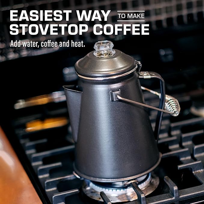 COLETTI Classic Coffee Percolator — Percolator Coffee Pot, Camp Coffee Maker – The Original Camping Coffee Pot, Now Modernized – For Campsite Brewmasters Everywhere [Matte Gray Enamel, 12 Cup]